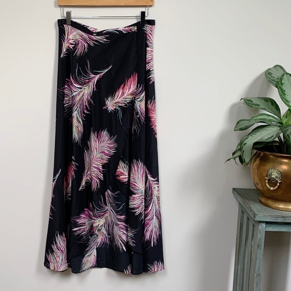 Vix June Tropical Print Silk Cover-Up Wrap-Front Maxi Skirt